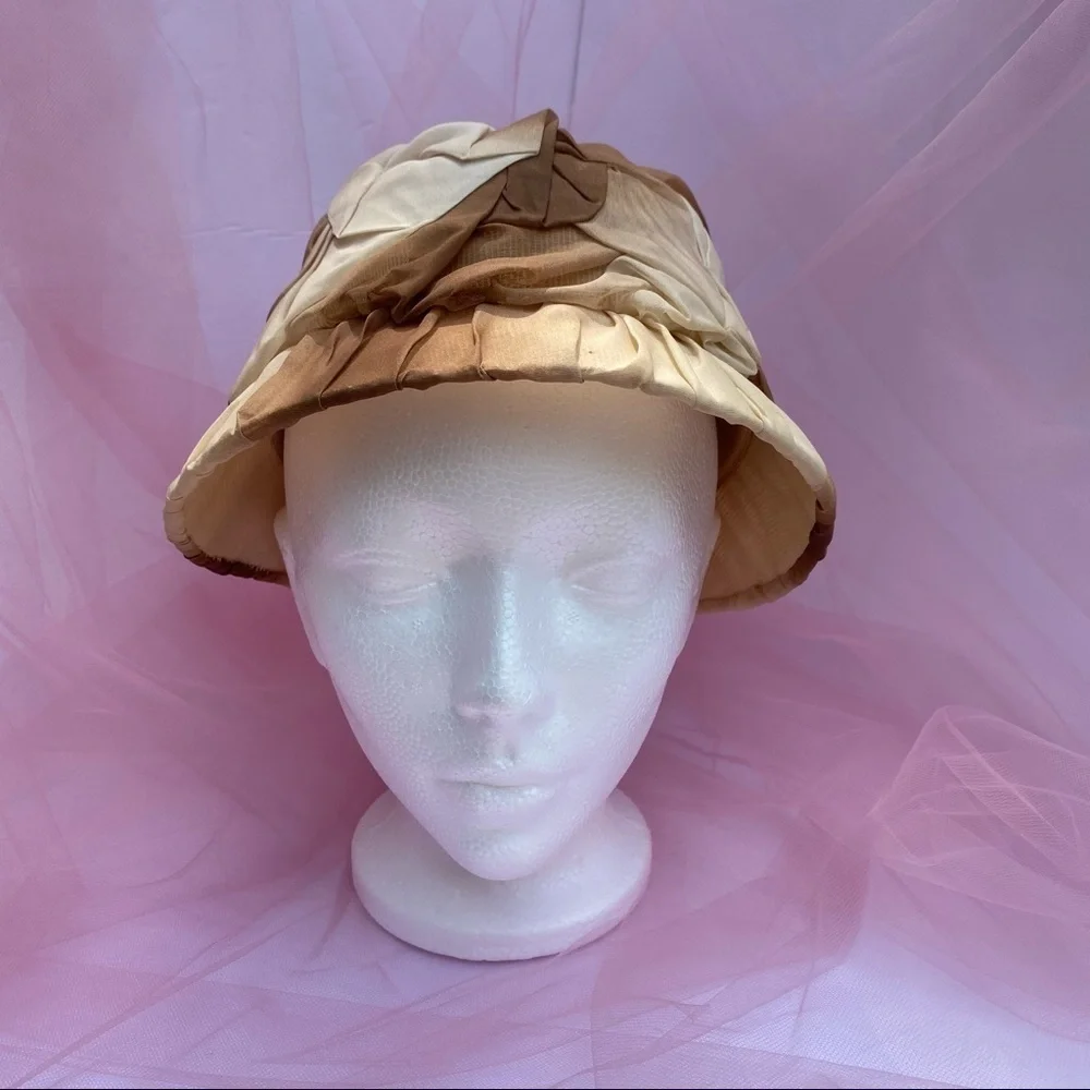 Vintage 2-Tone Brown Bucket Fascinator Hat - Picture 5 of 8